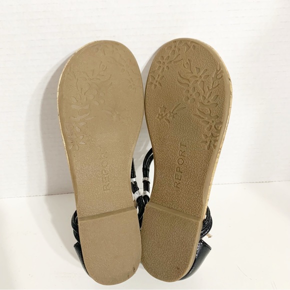 Report Cinda Faux Leather Faux Cork Thong Sandals Heel Back Adjust Ankle Straps - Picture 7 of 8